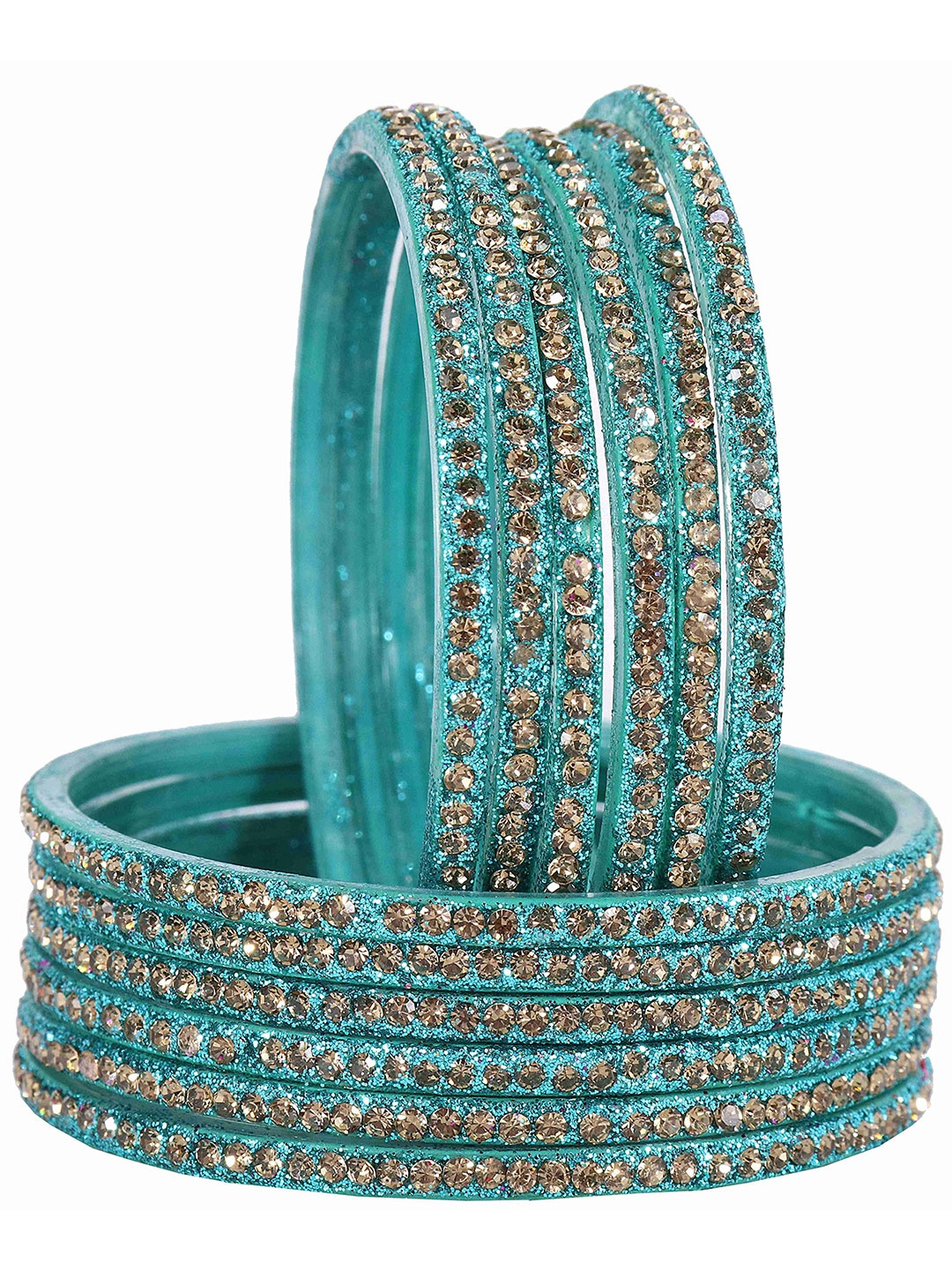 

ZULKA Set of 12 Artificial Stones and Beads Studded Bangles, Blue
