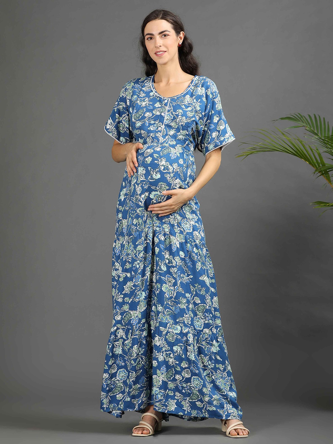 

GOLDSTROMS Women Printed Maternity Long Ethnic Dress, Blue