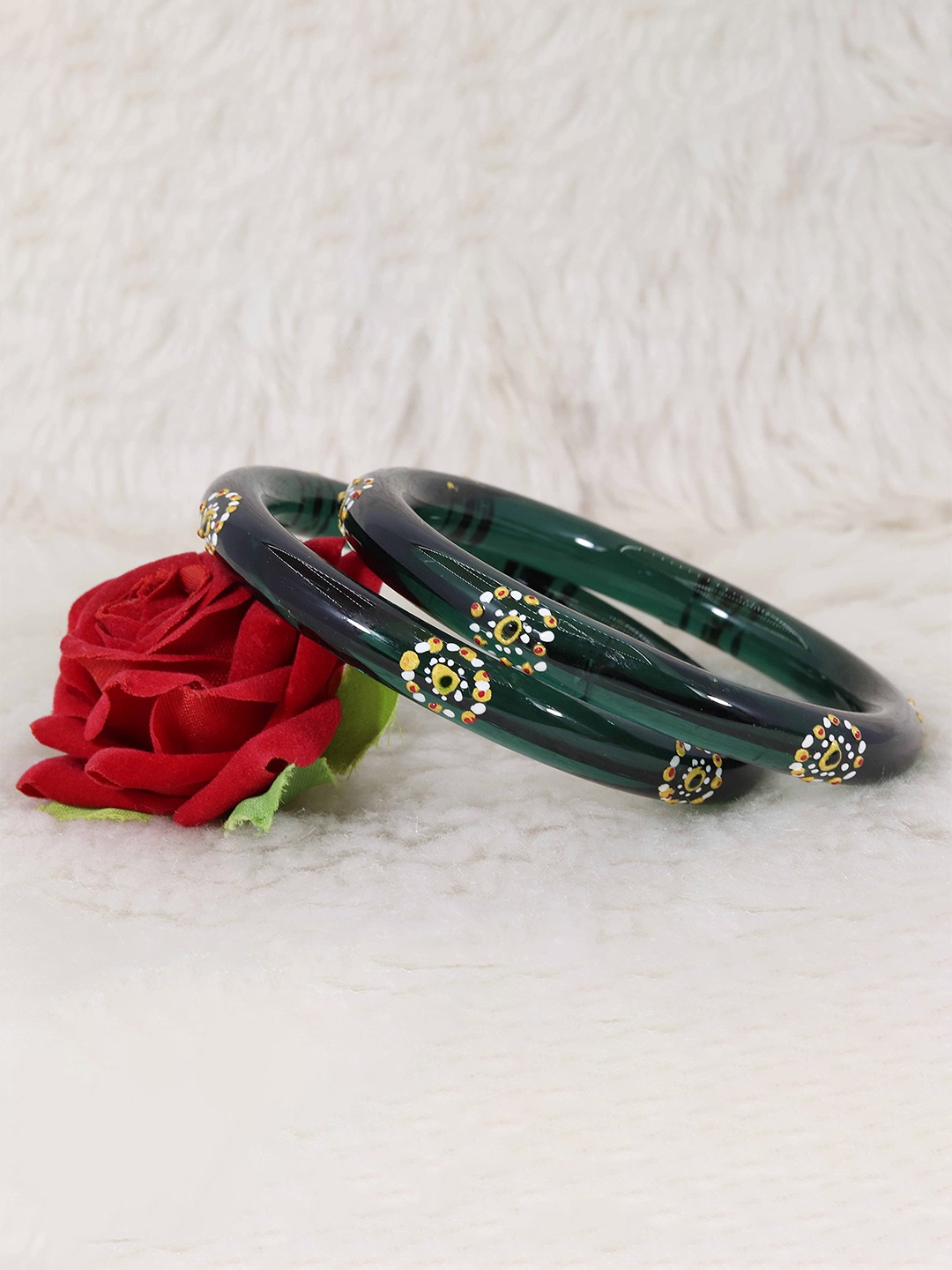 

ZULKA Set of 120 Zari and Cutting Design Metal Bangles, Green