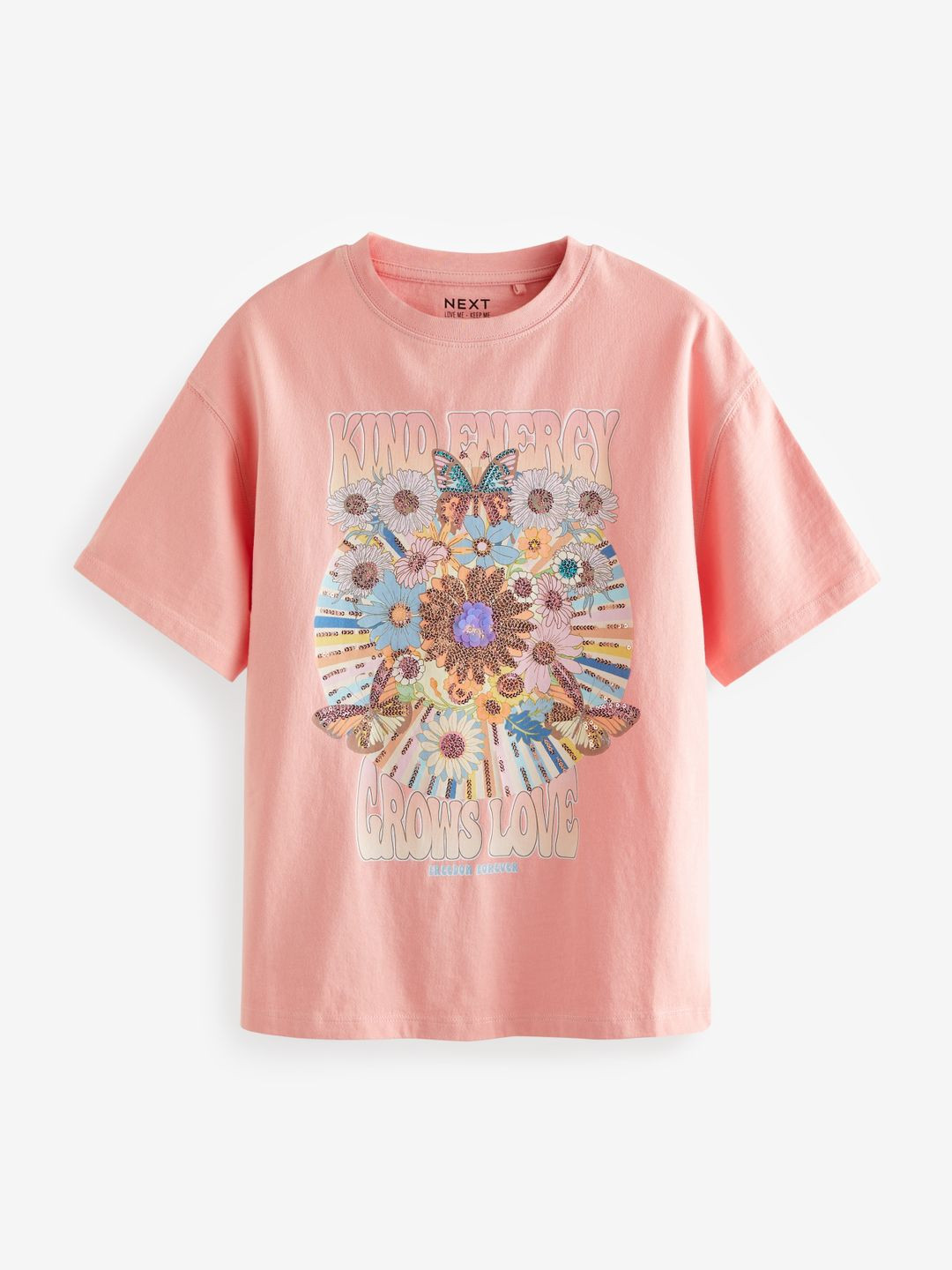 

NEXT Girls Graphic Printed Sequin Embellished Pure Cotton Oversized T-shirt, Pink