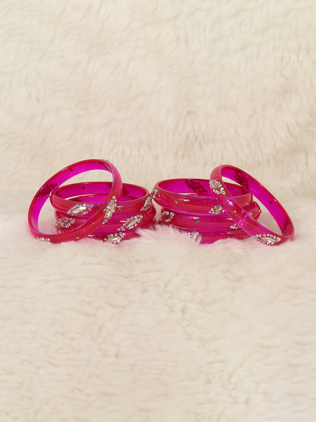 

ZULKA Set of 8 Zircon Gemstone Studded Glass Bangles, Magenta