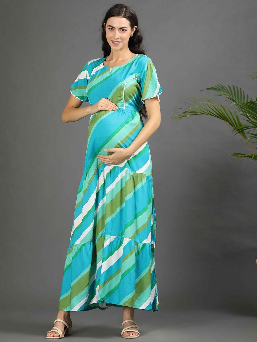 

GOLDSTROMS Women Printed Maternity Long Ethnic Dress, Sea green