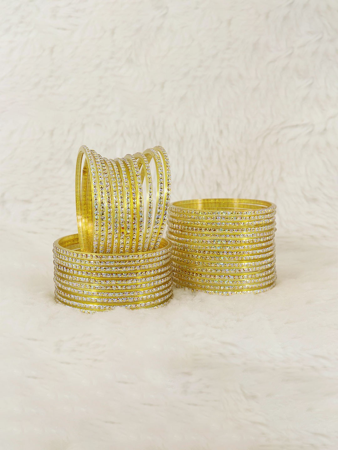 

ZULKA Set of 36 Artificial Stones and Beads Studded Bangles, Gold