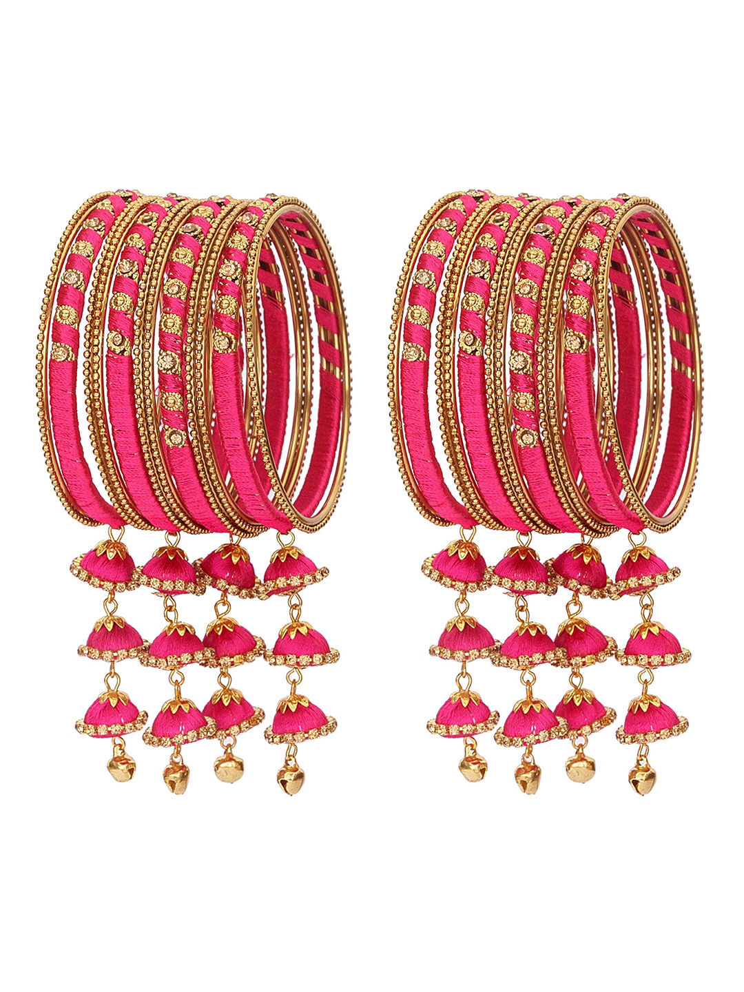 

ZULKA Set Of 20 Metal Silk Thread and Zircon Gemstone Worked Bangle, Gold