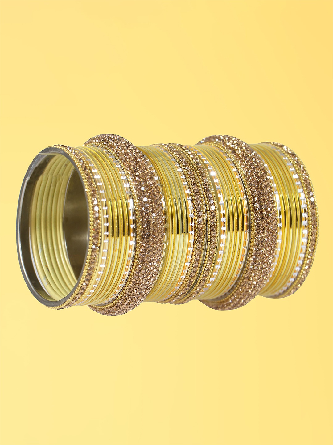 

ZULKA Pack Of 30 Zircon Gemstone Studded Ball Chain Linked Metal Bangles, Gold
