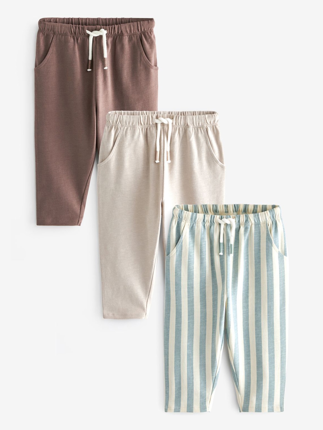 

NEXT Boys Set of 3 Pure Cotton Trousers, Brown