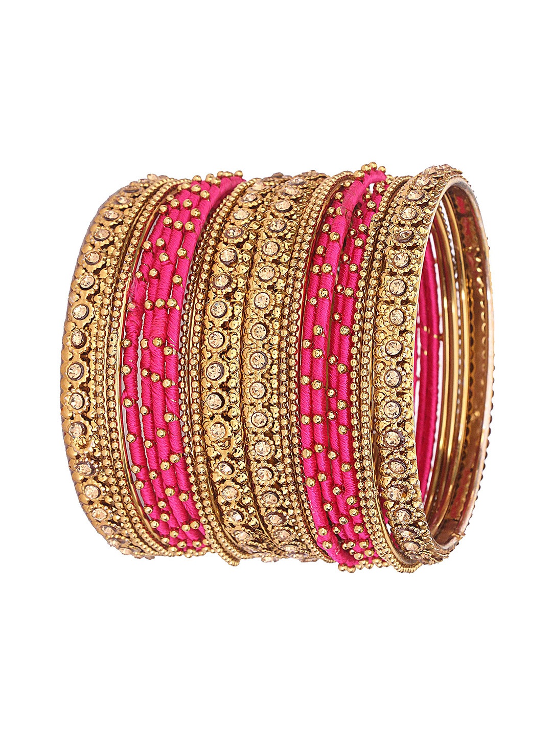 

ZULKA Set of 28 Metal With Zircon Gemstone Studded Bangle, Black