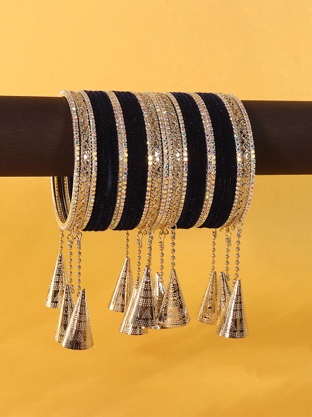 

ZULKA Set of 32 Zircon Stone Studded Latkan Bangles, Silver