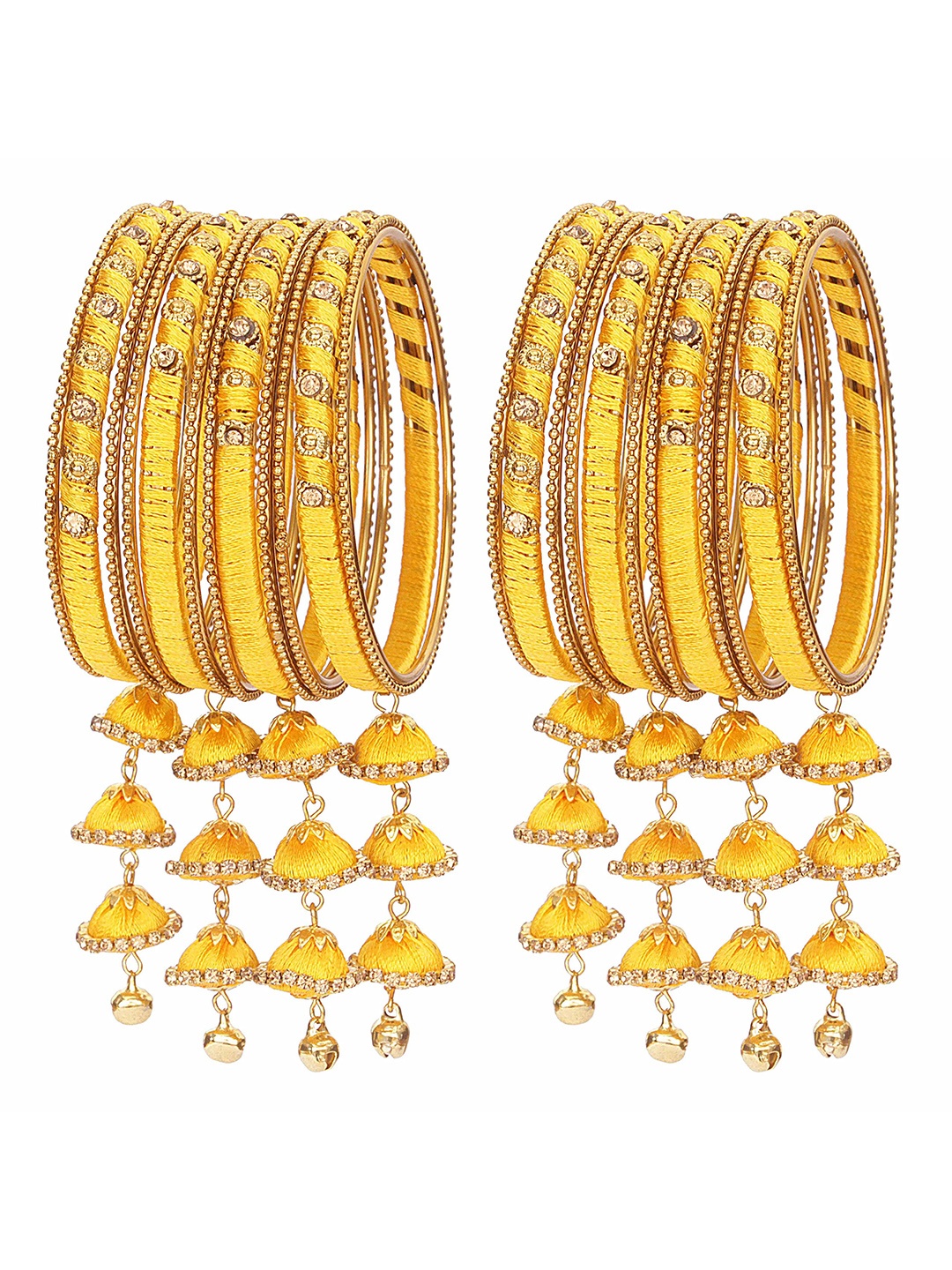 

ZULKA Set Of 20 Silk Thread and Zircon Gemstone Worked Bangle, Yellow