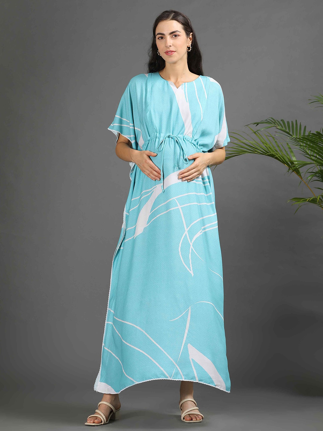

GOLDSTROMS Women Printed Kaftan Maternity Maxi Dress, Blue
