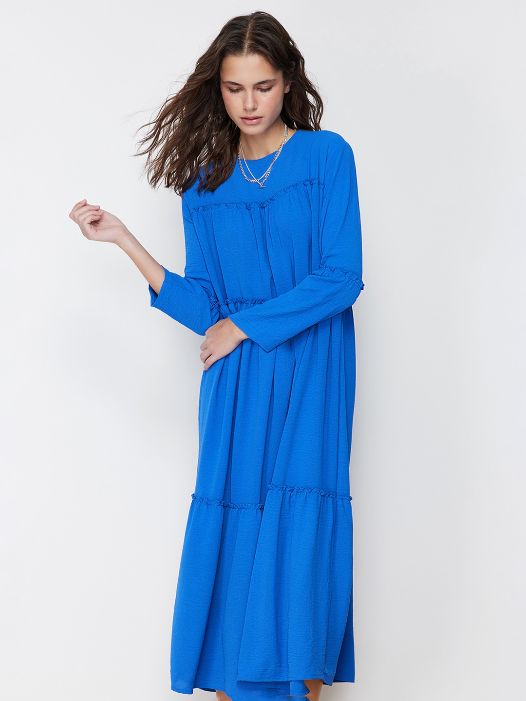 

Trendyol Tiered Fit & Flare Midi Dress, Blue