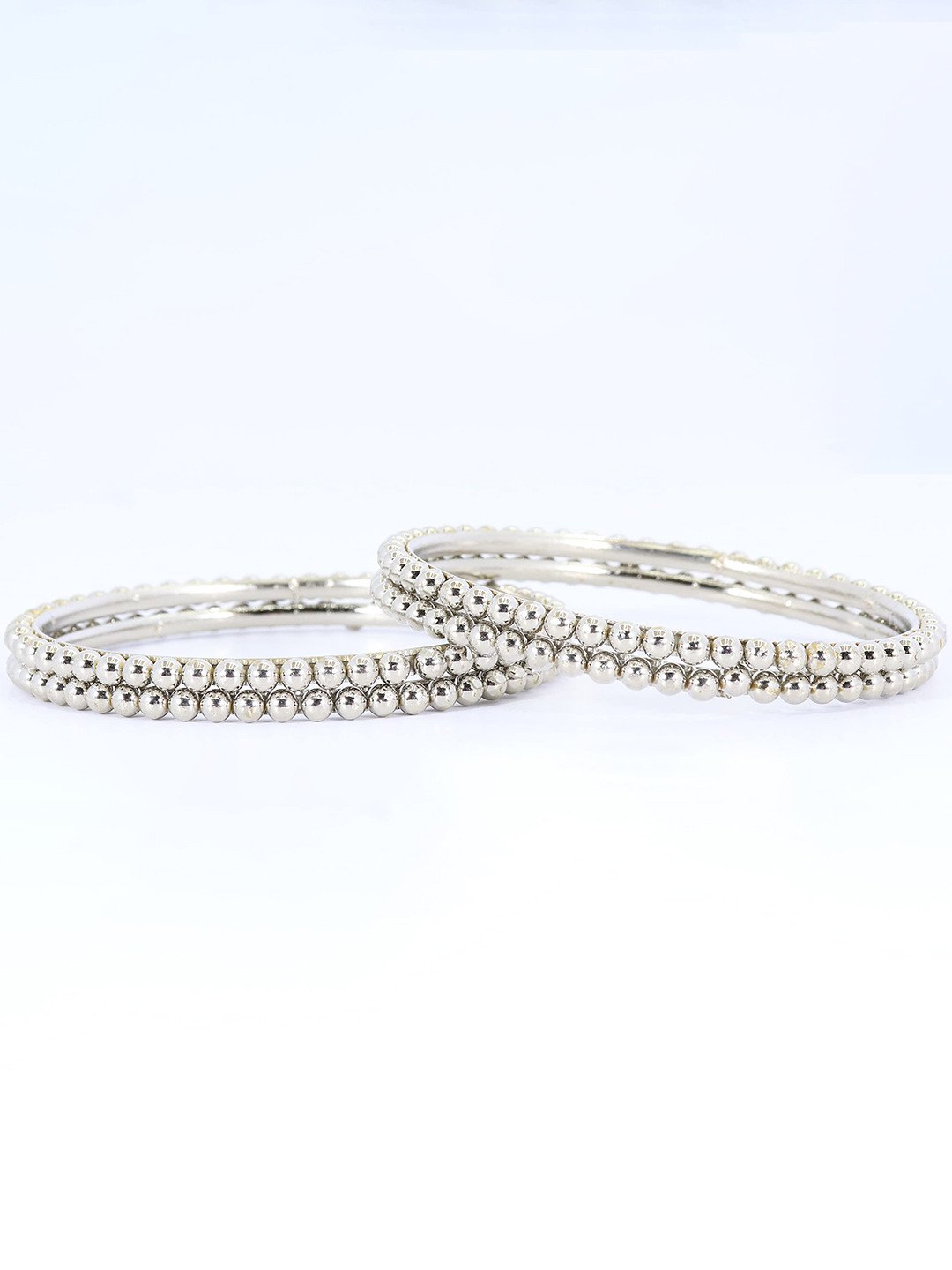 

ZULKA Set of 8 Stone Studded Ball Chain Linked Bangles, Silver