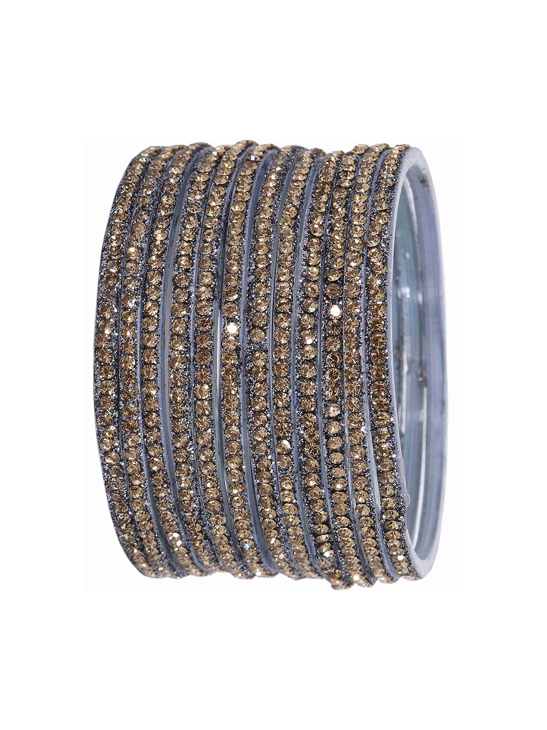 

ZULKA Set of 12 Glass With Zircon Gemstone Studded Glossy Finished Bangle, Multi