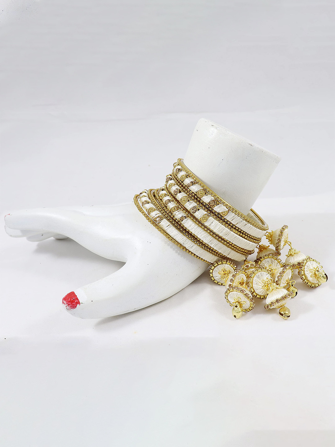 

ZULKA Set Of 20 Women Silk Thread Work Bangle, White