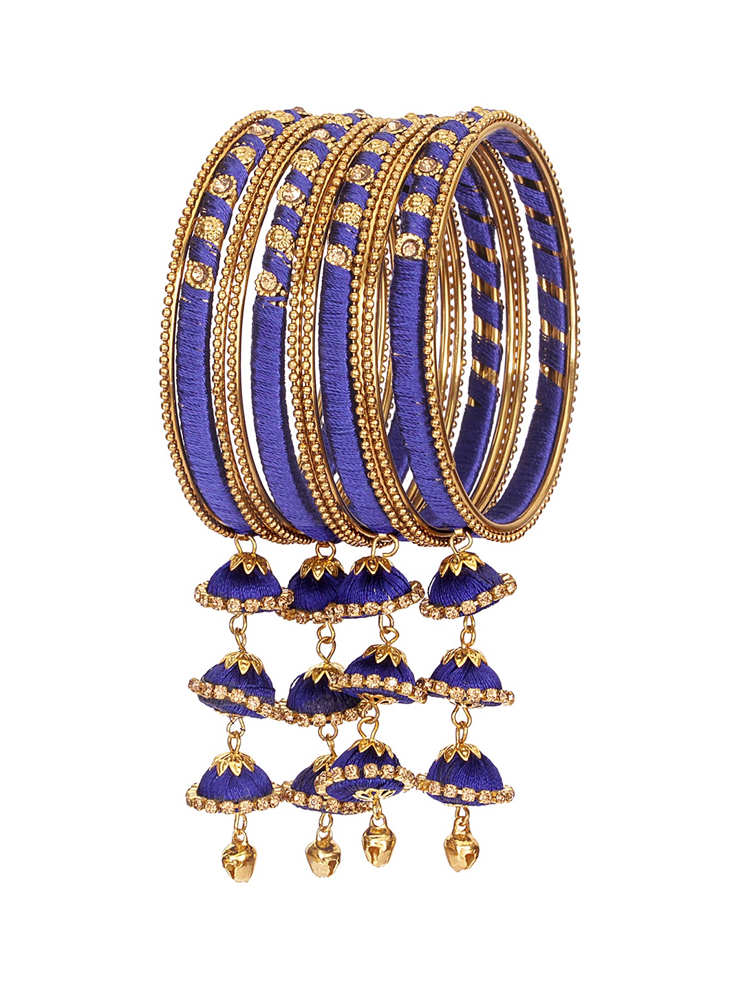 

ZULKA Set Of 20 Alloy Base Silk Thread Artificial Stone Bangels, Blue