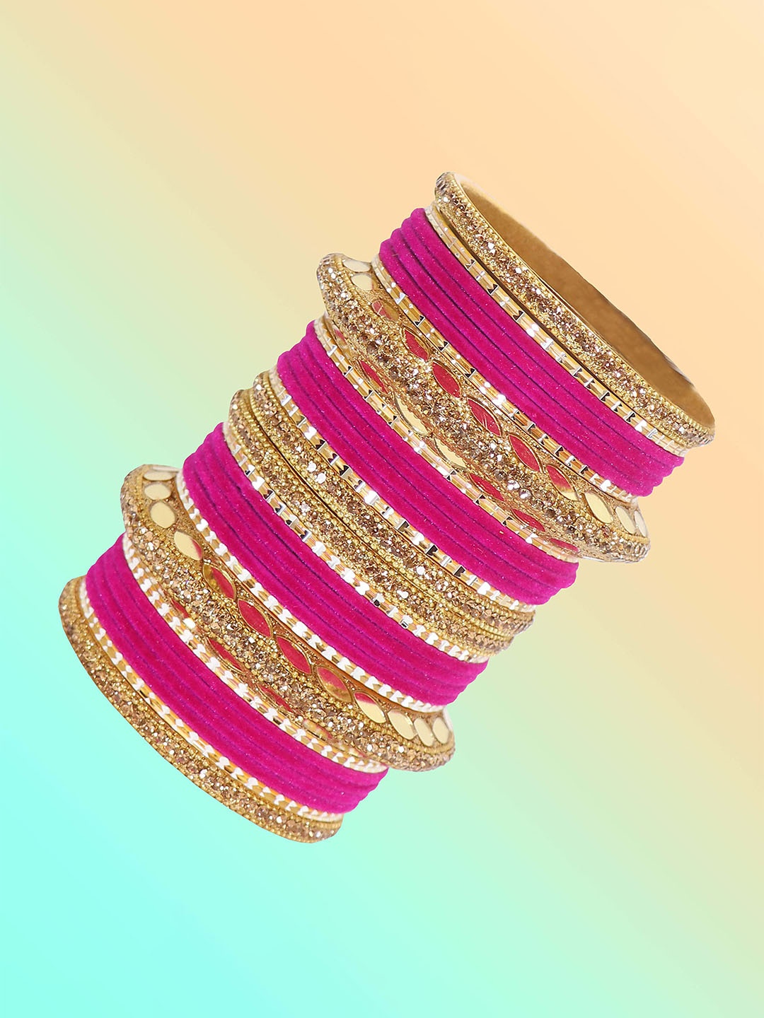

ZULKA Set of 60 Zircon Stone & Beads Gold Plated Metal Bangles