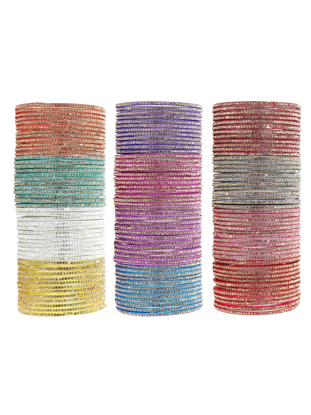 

ZULKA Set of 144 Multicolour Plain Glass Bangles | Kanch ki chudiyan, Multi