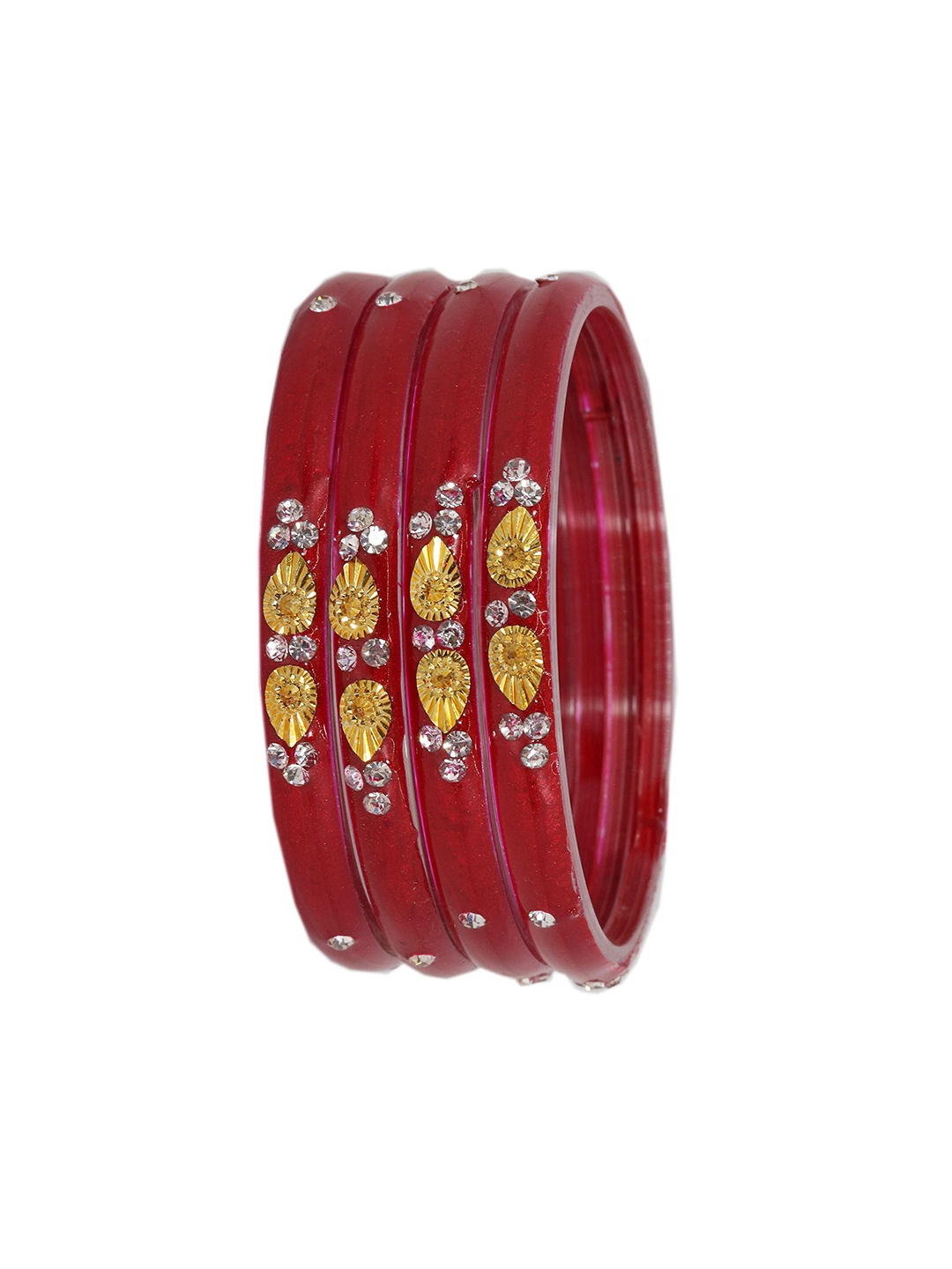 

ZULKA Set Of 12 Bangles Non Precious Metal and Silk Thread Latkan Bangle, Magenta