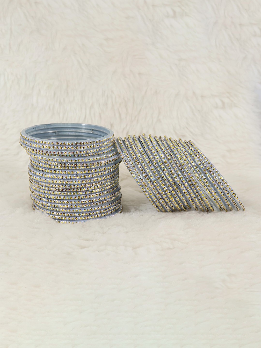 

ZULKA Set of 36 Glass Bangles with Golden Polka Dots & Glitter, Blue
