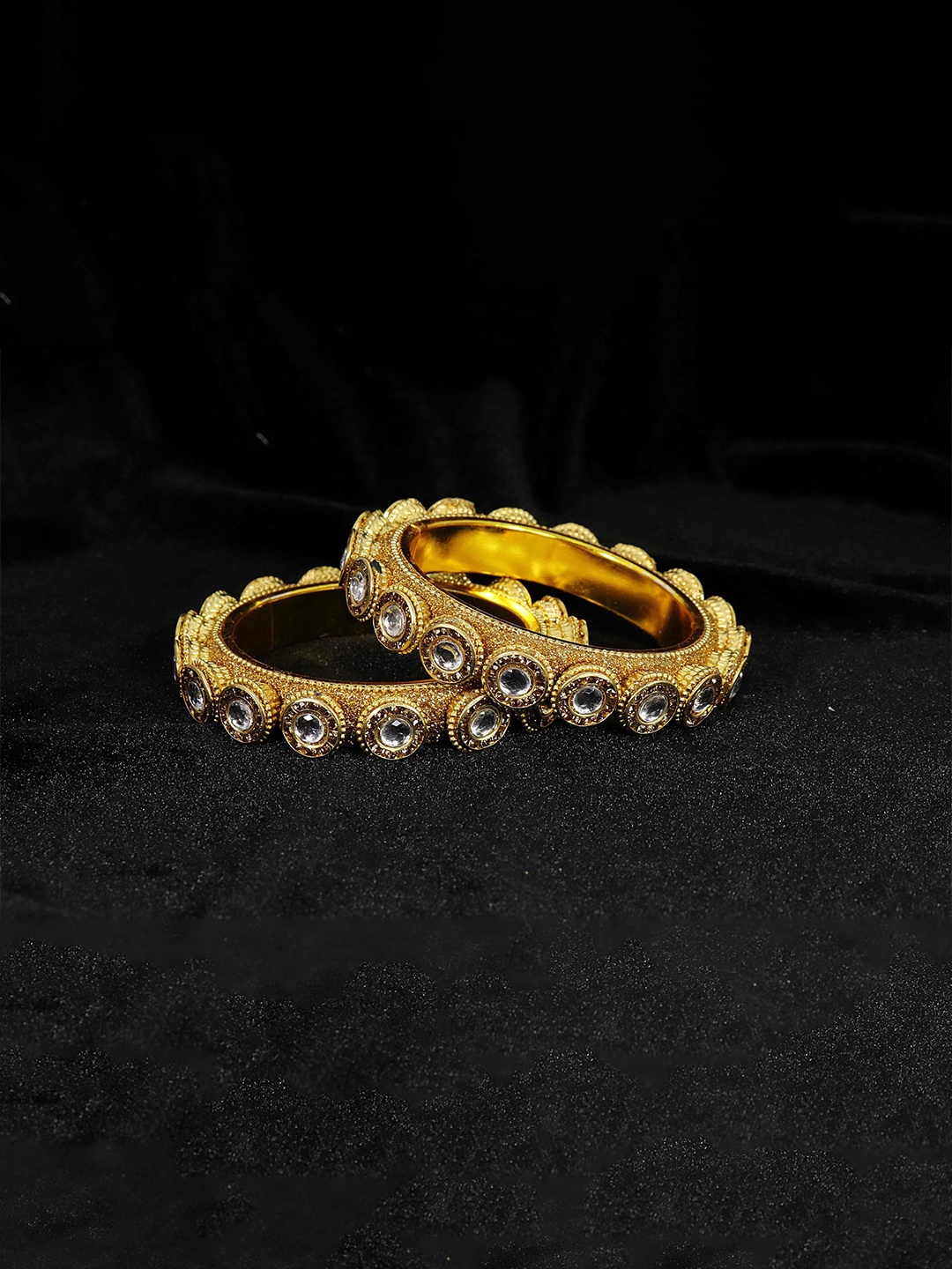 

ZULKA Set OF 2 Gold Plated Metal with Zircon Stones & Beads Rajwadi Bangles Kada