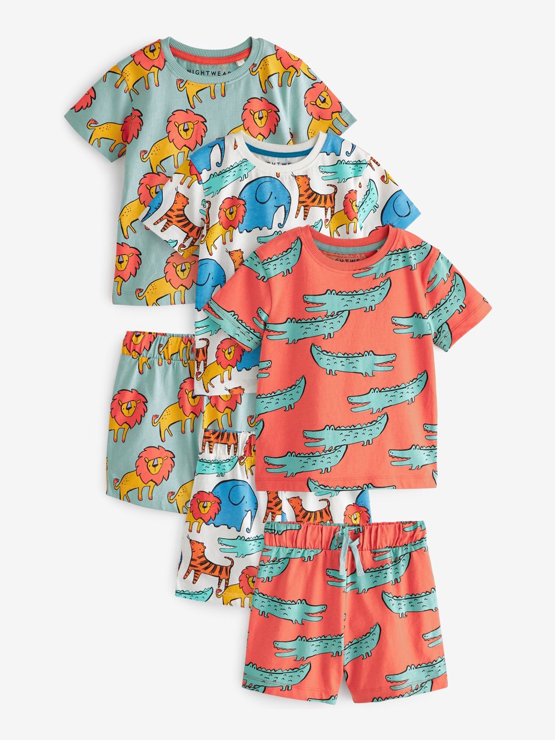 

NEXT Boys Set of 3 Pure Cotton Printed T-shirt with Shorts, Green