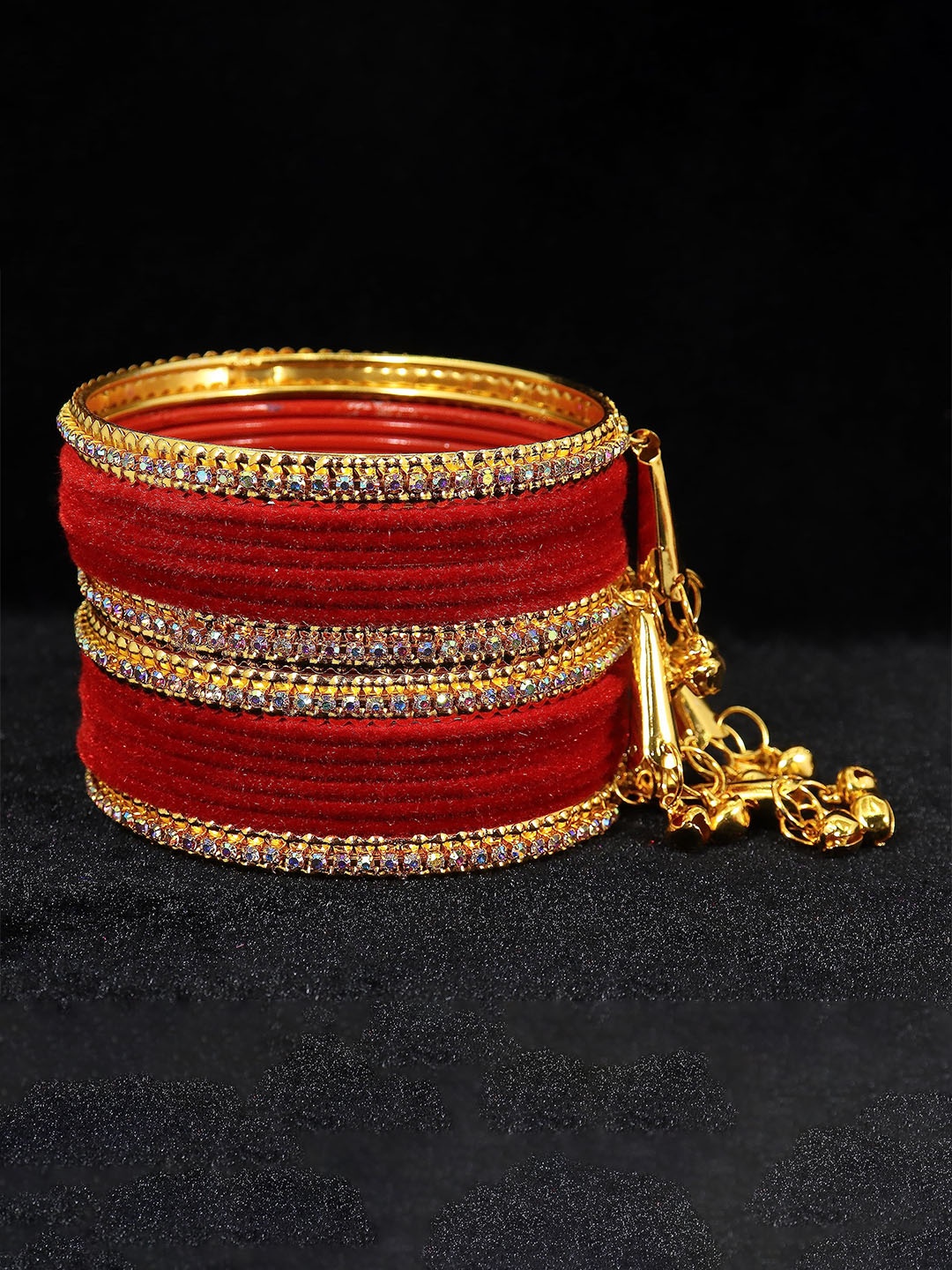 

ZULKA Set of 36 Glass Bangles with Golden Polka Dots & Glitter | Fancy Bangles, Red