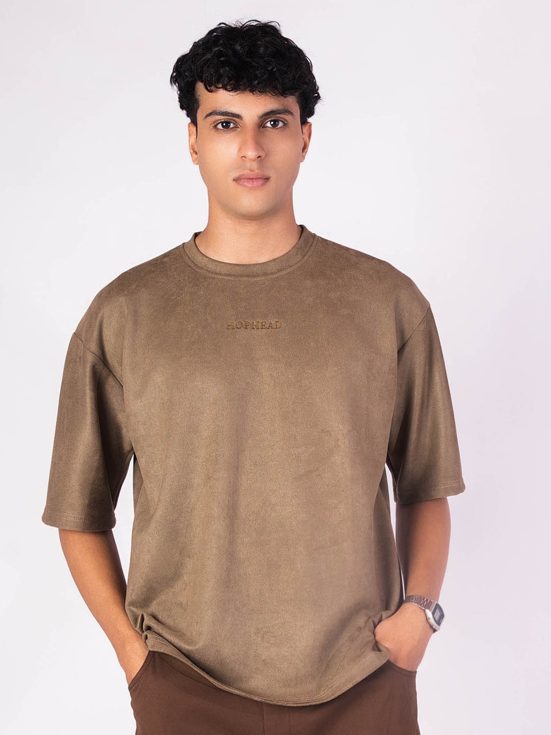 

Hop Head Oak Brown Suede Embroidered T-Shirt