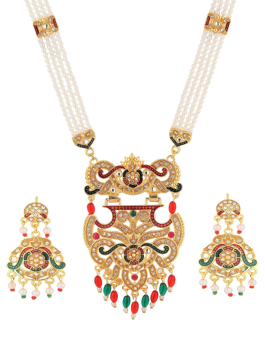 

RHOSYN Gold-Plated CZ Studded & Beaded Jewellery Set