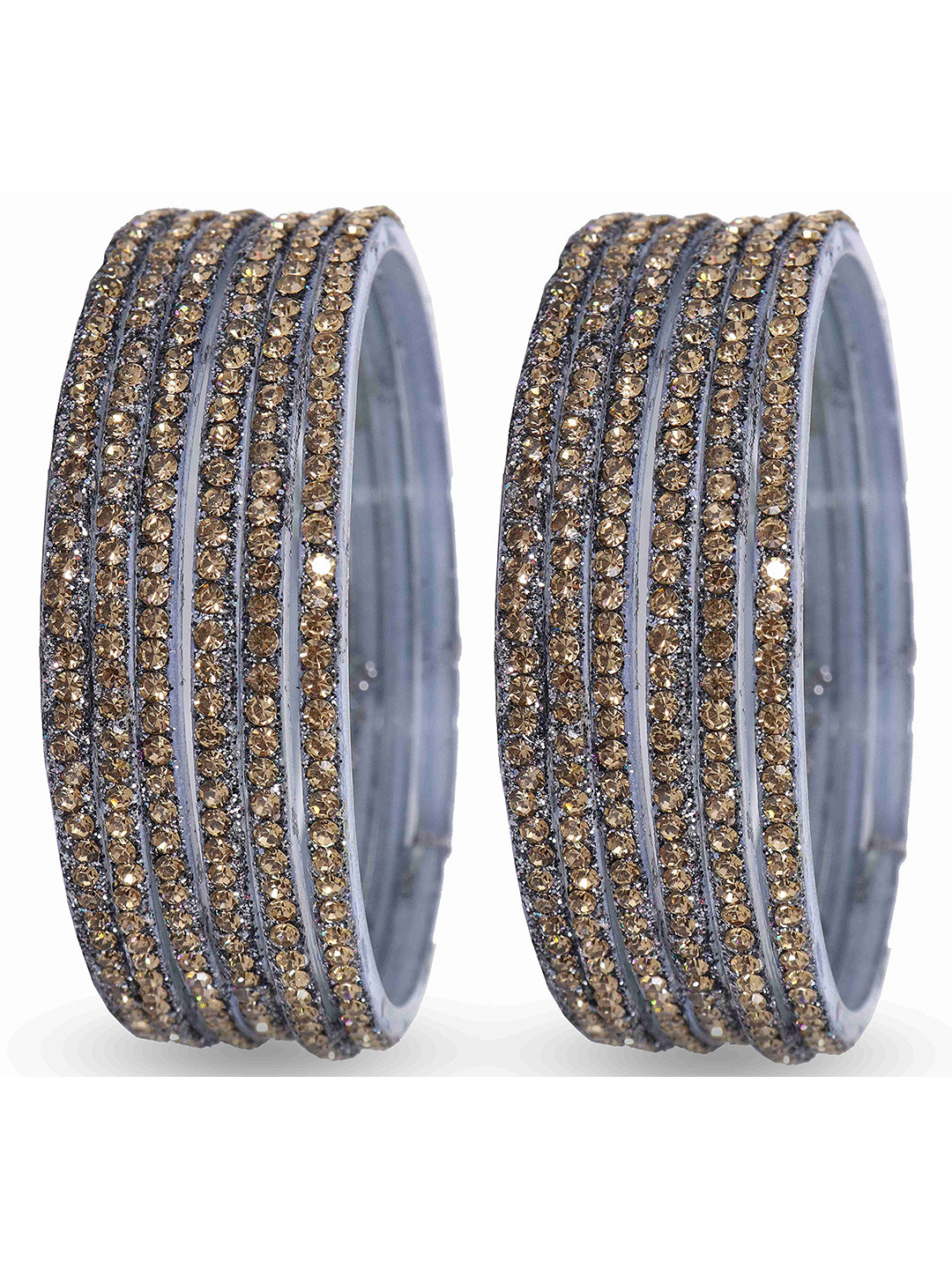 

ZULKA Set of 12 Women Glass Stone Studded Glossy Finished Bangle, Grey