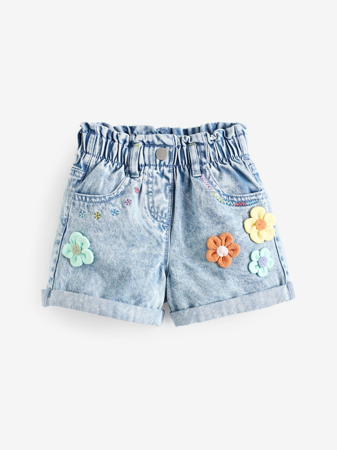 

NEXT Infants Girls 3D Flower Pure Cotton Denim Shorts, Blue