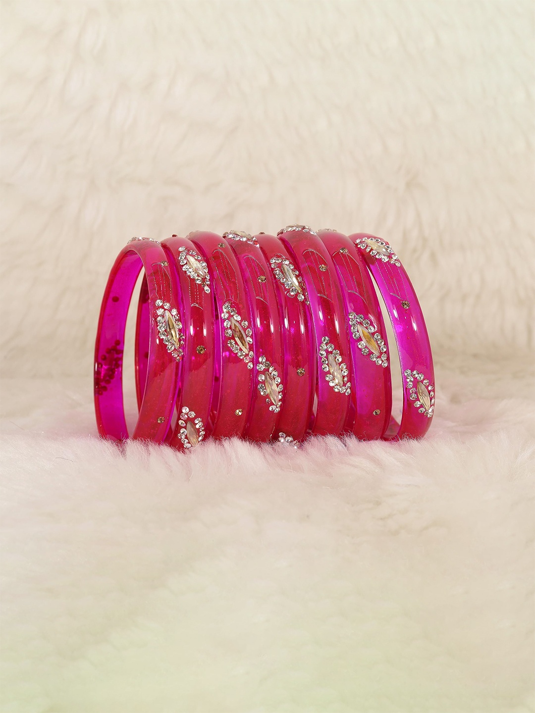 

ZULKA Set of 8 Studded Zircon Gemstone Glass Bangles, Pink