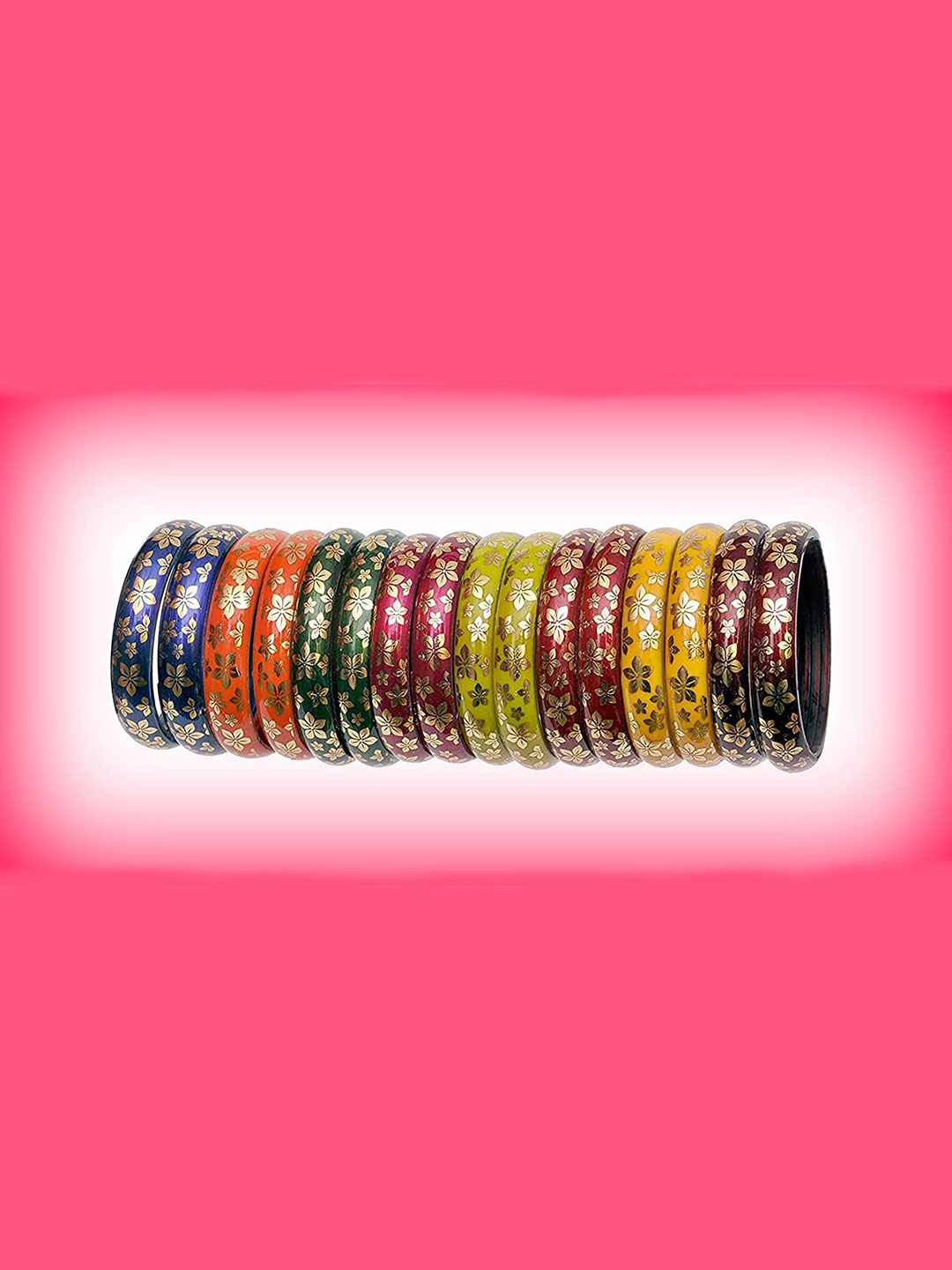 

ZULKA Set Of 16 Flower Printed Bangles, Multi
