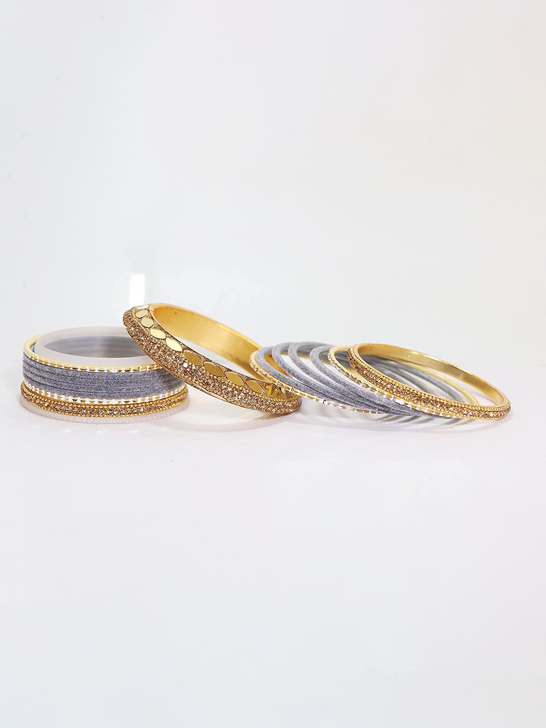 

ZULKA Set of 30 Zircon Stone & Beads Premium Gold Plated Metal Bangles, Silver
