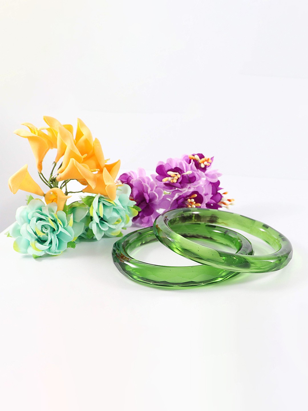 

ZULKA Set Of 2 Textured Bangles, Green