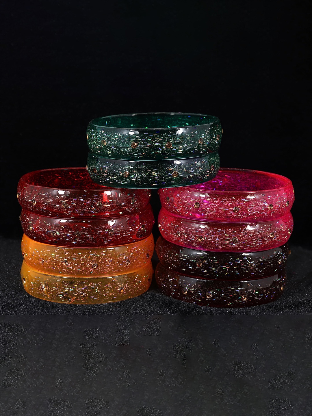 

ZULKA Set of 12 Glossy Finish Kadaa Bangles, Multi