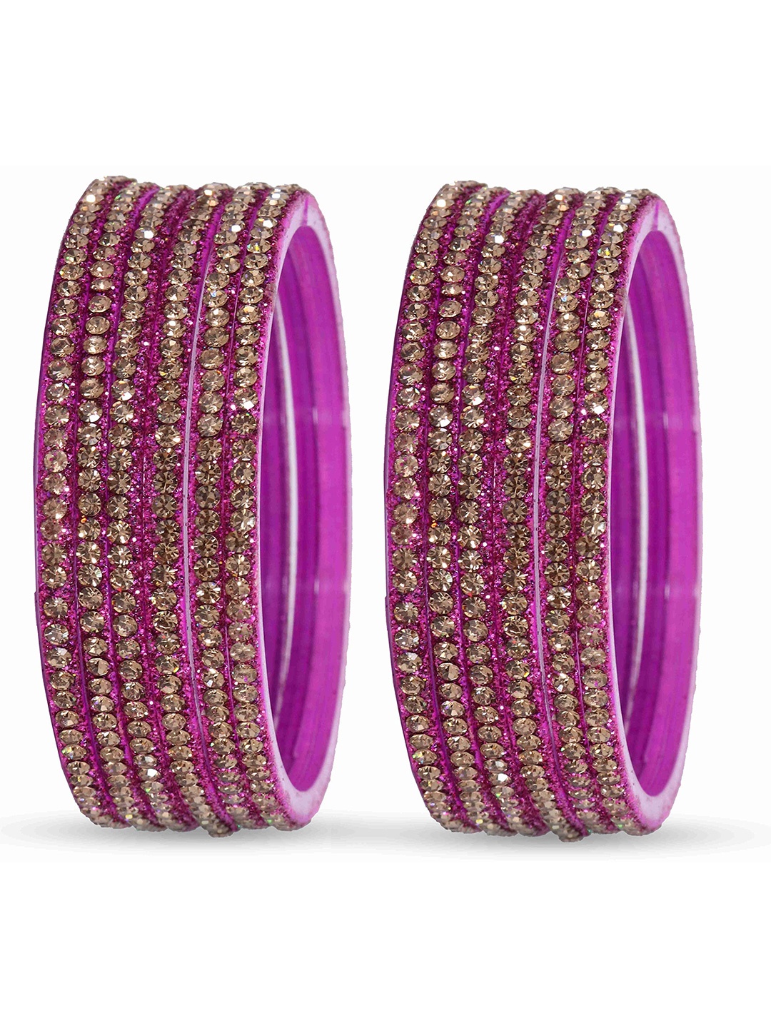 

ZULKA Set of 12 Artificial Stones and Beads Studded Bangles, Purple