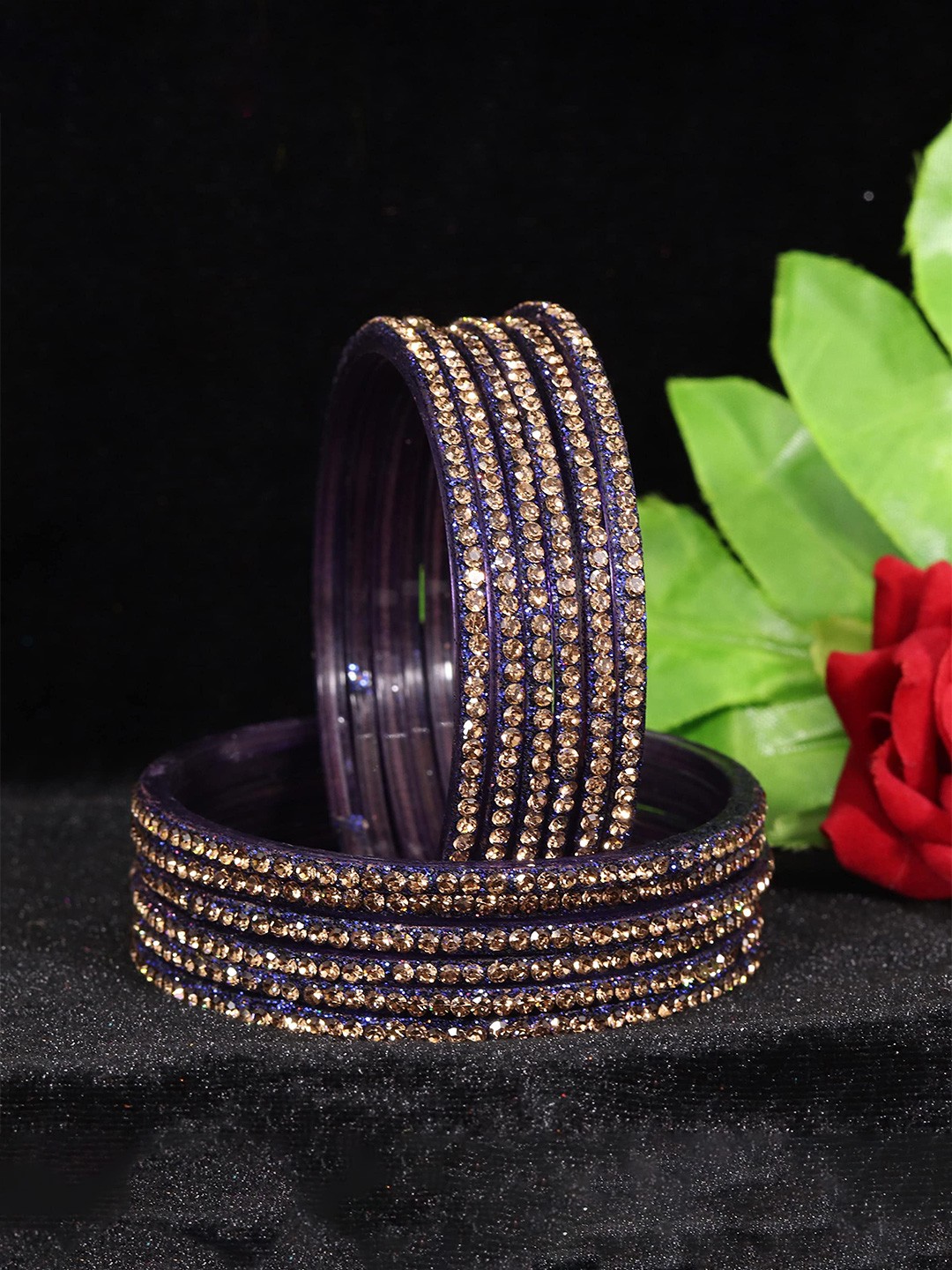 

ZULKA Set Of 12 Artificial Stones and Beads Beaded Bangle, Navy blue