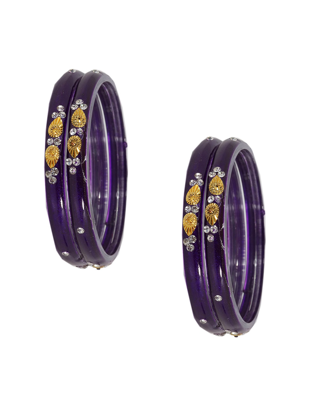 

ZULKA Set Of 24 Silk Thread Stone Studded Latkan Bangles, Violet