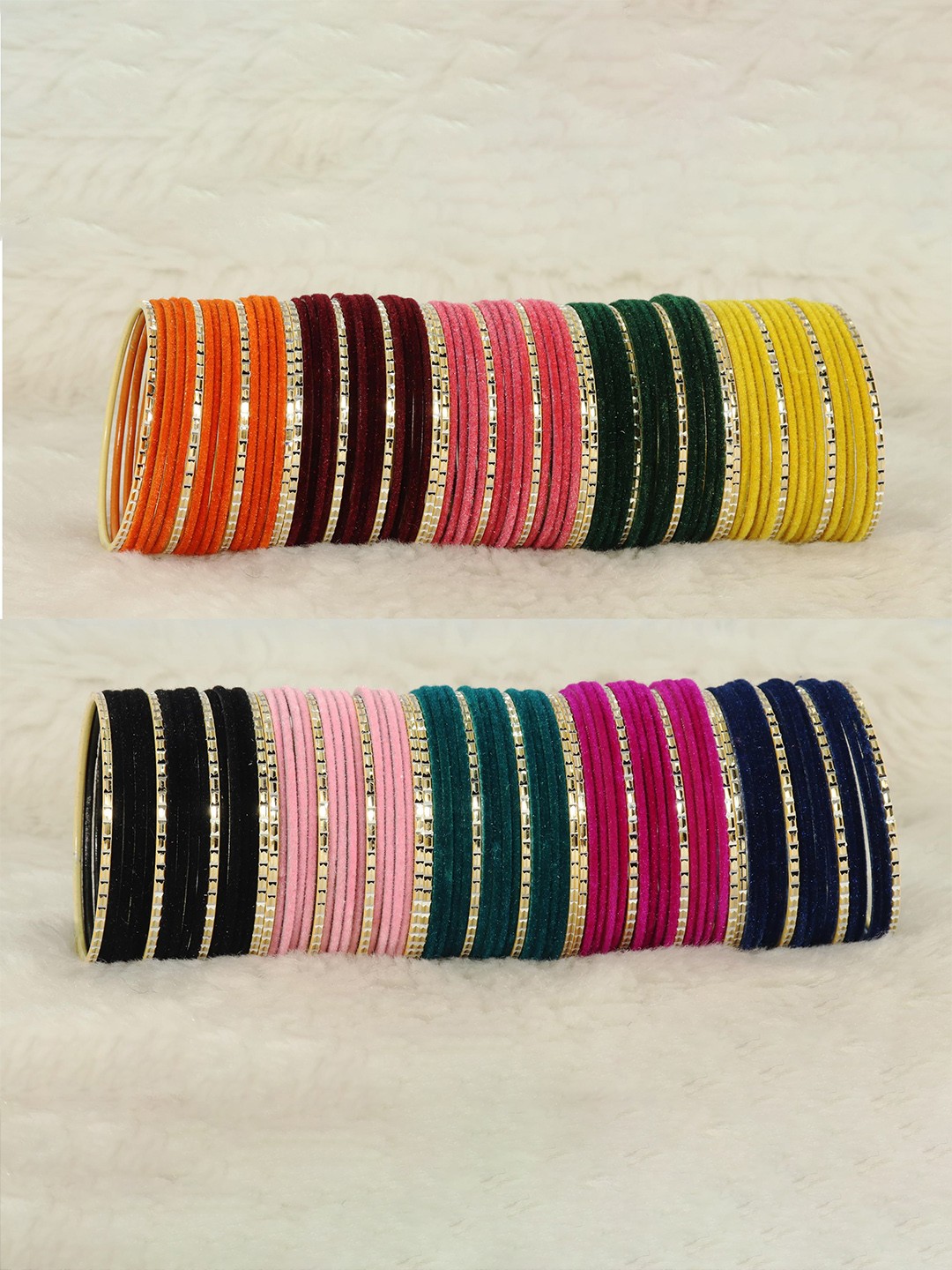 

ZULKA Set OF 160 Non Precious Metal and Base Metal Velvet Finished Premium Bangle, Multi