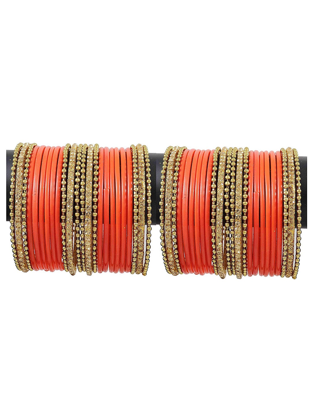 

ZULKA Set Of 48 Glass Zircon Gemstone and Plain Bangles, Orange