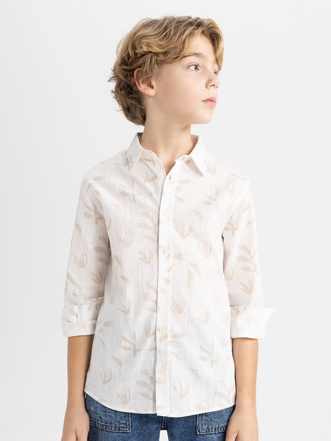 

DeFacto Boys Cotton Printed Casual Shirt, White