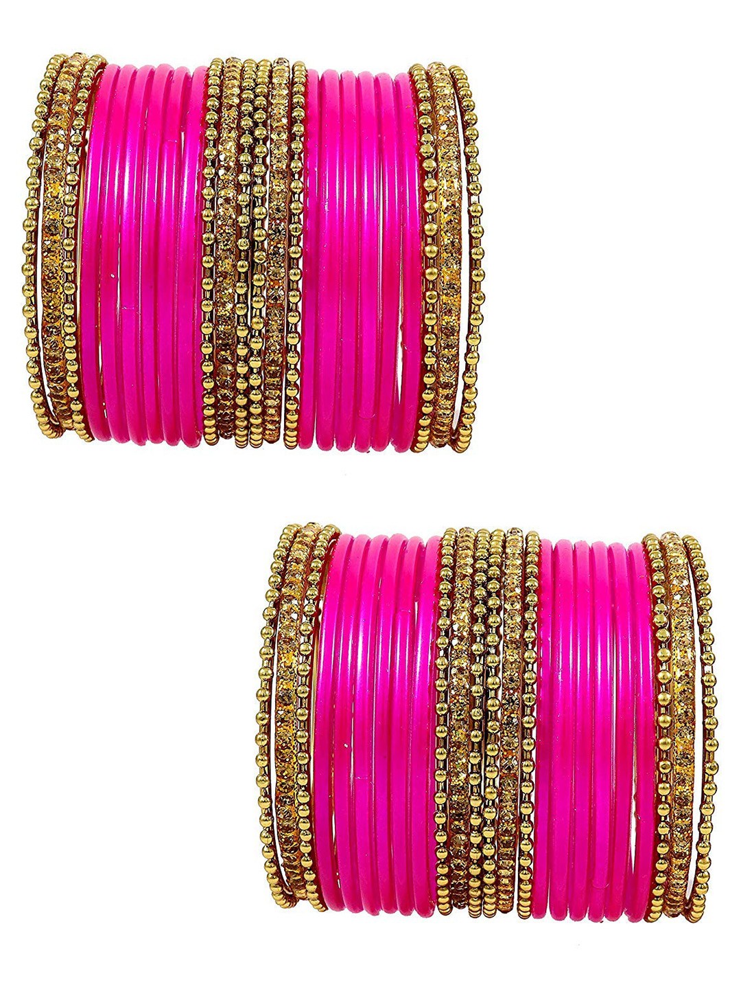 

ZULKA Set Of 48 Glass Zircon Gemstone Studded Traditional Bangles, Pink