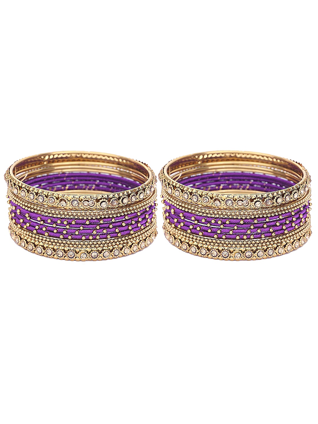 

ZULKA Set of 20 Gold-Plated Artificial Stones and Beads Studded Bangles, Purple