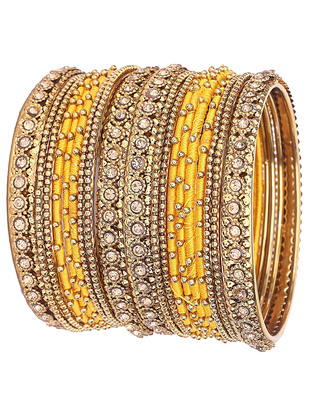 

ZULKA Set of 24 Zircon Gemstone with Beads Glossy Glass Bangles, Yellow