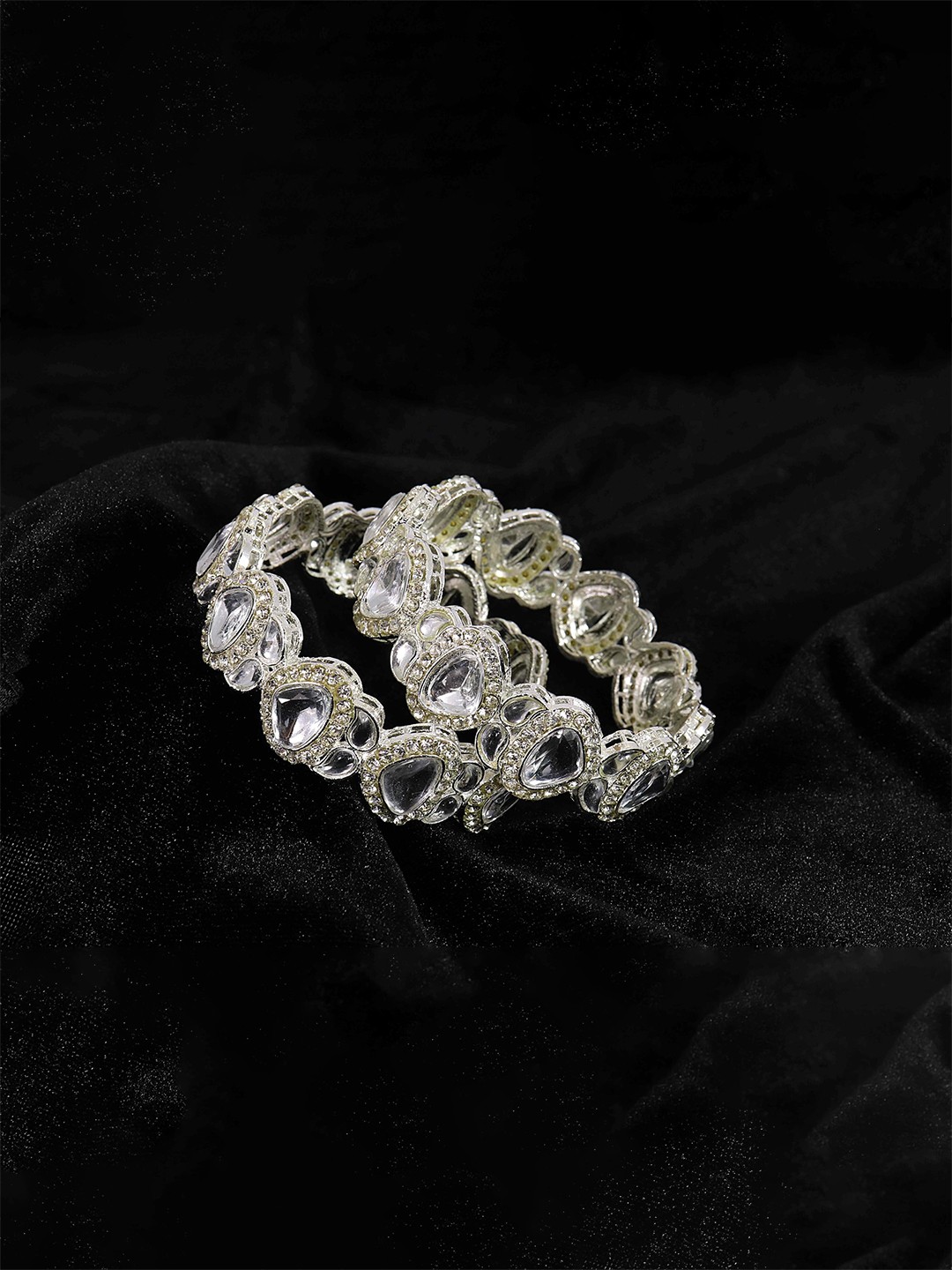 

ZULKA Set Of 2 Alloy Base Metal Zircon Diamond & Kundan Mirror Bangles, Silver