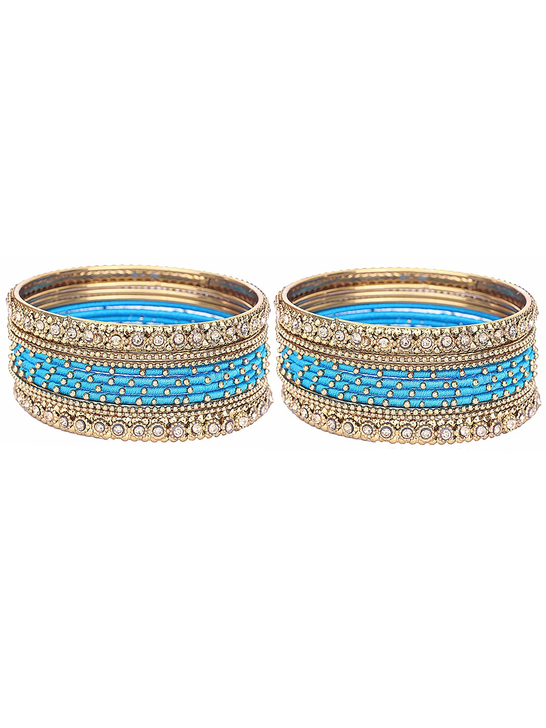 

ZULKA Set of 8 Diamond Engraved Pattern Glass Bangles, Blue