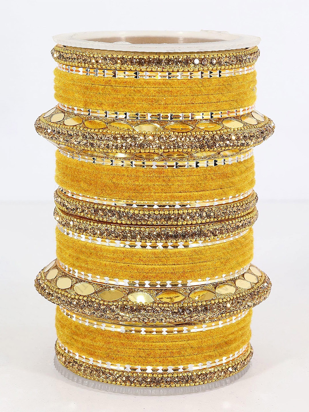 

ZULKA Set of 60 Zircon Stone & Beads Gold Plated Metal Bangles, Yellow