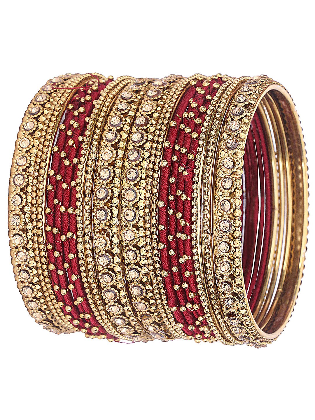 

ZULKA Set of 28 Metal With Zircon Gemstone Studded Traditional Bangle, Blue