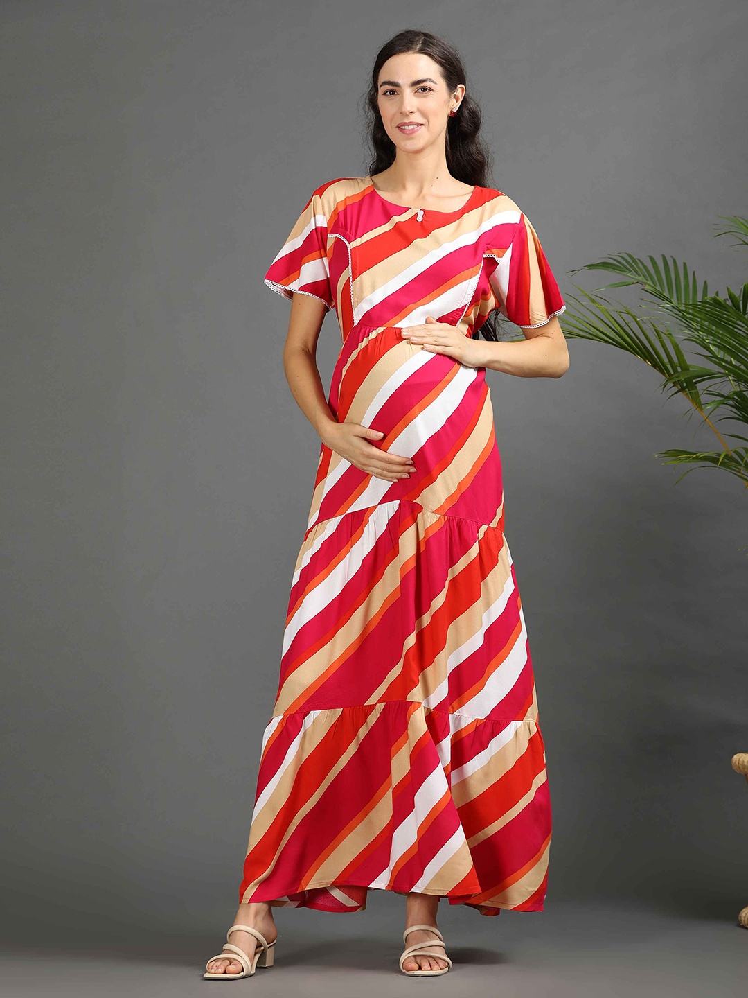 

GOLDSTROMS Women Printed Maternity Long Ethnic Dress, Red