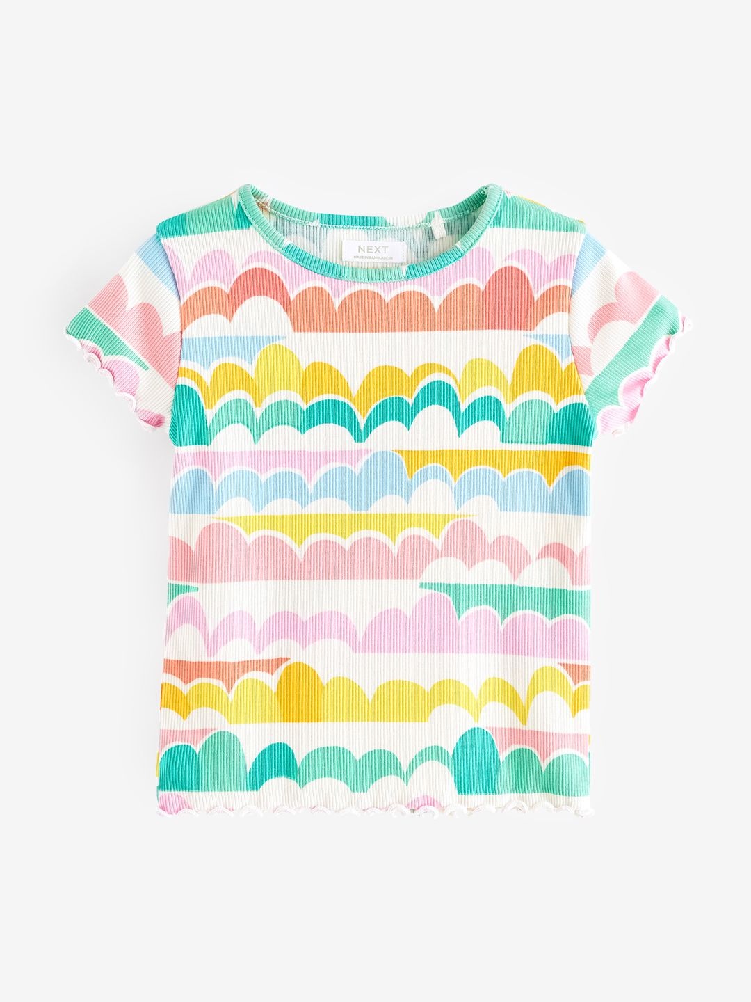 

NEXT Girls Ribbed Rainbow Print Top, Multi